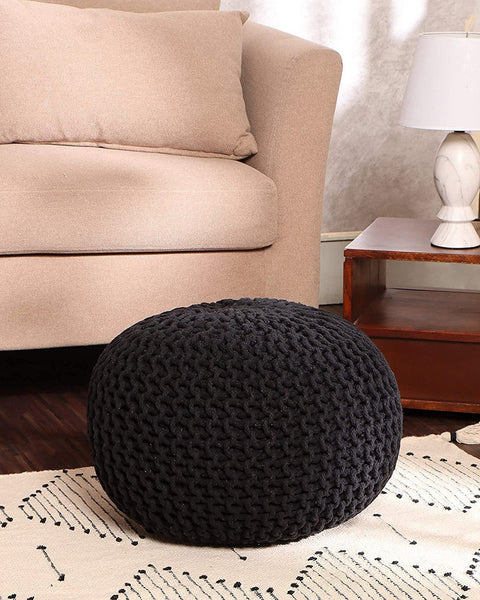 REDEARTH Round Pouf Ottoman - Hand Knitted Cable Boho Poof - Foot Stool Bean Bag - Home dcor Stuffed Footrest for Living Room - Nursery - Bedroom 