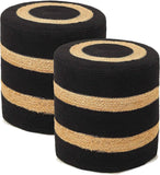 REDEARTH · Cylindrical Pouf Foot Stool Ottoman - Jute Braided Pouffe Poof Accent Sitting Footrest for Living Room, Bedroom, Nursery, Patio, Lounge - Set of 2 (14.5”x14.5”x16”; Black Natural)