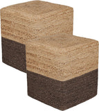 REDEARTH · Cube Pouf Foot Stool Ottoman - Jute Braided Pouffe Poof Accent Sitting Footrest for The Living Room, Bedroom, Nursery, Patio, Lounge - Set of 2 (14.5”x14.5”x16”; Natural Acorn)