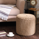 REDEARTH · Cylindrical Hand Knitted Pouf - Foot Stool Ottoman - Cord Boho Pouffe - Cotton Round Poof for Home Decor - Living Room - Nursery - Bedroom - Patio (16" x 16" x 16") - Beige, Set of 2