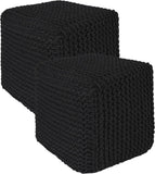 REDEARTH · Cube Pouf Foot Stool Ottoman - Hand Knitted Poof - Cord Boho Pouffe - Home Décor - Stuffed Footrest for Living Room - Bedroom - Covered Patio (16" x 16" x 16") - Black, Set of 2