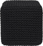 REDEARTH · Cube Pouf Foot Stool Ottoman - Hand Knitted Poof - Cord Boho Pouffe - Home Décor - Stuffed Footrest for Living Room - Bedroom - Covered Patio (16" x 16" x 16") - Black, Set of 2