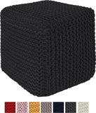 REDEARTH · Cube Pouf Foot Stool Ottoman - Hand Knitted Poof - Cord Boho Pouffe - Home Décor - Stuffed Footrest for Living Room - Bedroom - Covered Patio (16" x 16" x 16") - Black, Set of 2