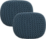 REDEARTH · Round Pouf Foot Stool Bean Bag Ottoman - Hand Knitted Boho Pouffe - Home Decor Poof - Stuffed Foot Rest for Living Room - Nursery - Bedroom - Patio (19.5"x19.5"x14") - Teal, Set of 2