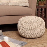 REDEARTH · Round Pouf Ottoman - Hand Knitted Cable Boho Poof Home Décor Pouffe Circular Footrest for Living Room - Nursery - Bedroom - Lounge 100% Cotton (18”x18”x14”) - Ivory, Set of 2