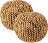 REDEARTH · Round Pouf Ottoman - Hand Knitted Cable Boho Poof Home Décor Pouffe Circular Footrest for Living Room - Bedroom - Lounge - Nursery - 100% Cotton Poufs (18"x18"x14") - Mustard, Set of 2