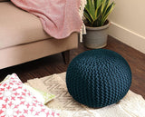 REDEARTH · Round Pouf Foot Stool Bean Bag Ottoman - Hand Knitted Boho Pouffe - Home Decor Poof - Stuffed Foot Rest for Living Room - Nursery - Bedroom - Patio (19.5"x19.5"x14") - Teal, Set of 2