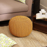 REDEARTH · Round Pouf Ottoman - Hand Knitted Cable Boho Poof Home Décor Pouffe Circular Footrest for Living Room - Bedroom - Lounge - Nursery - 100% Cotton Poufs (18"x18"x14") - Mustard, Set of 2