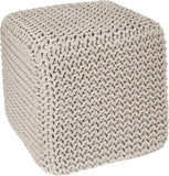 REDEARTH · Square Pouf Ottoman Foot Stool - Hand Knitted Bean Bag - Cord Boho Pouffe - Accent Poof for Living Room - Nursery - Bedroom - Kids Bedroom - Patio (16" x 16" x 16") - Ivory, Set of 2