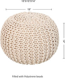 REDEARTH · Round Pouf Ottoman - Hand Knitted Cable Boho Poof Home Décor Pouffe Circular Footrest for Living Room - Nursery - Bedroom - Lounge 100% Cotton (18”x18”x14”) - Ivory, Set of 2