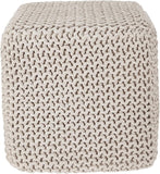 REDEARTH · Square Pouf Ottoman Foot Stool - Hand Knitted Bean Bag - Cord Boho Pouffe - Accent Poof for Living Room - Nursery - Bedroom - Kids Bedroom - Patio (16" x 16" x 16") - Ivory, Set of 2