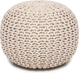 REDEARTH · Round Pouf Ottoman - Hand Knitted Cable Boho Poof Home Décor Pouffe Circular Footrest for Living Room - Nursery - Bedroom - Lounge 100% Cotton (18”x18”x14”) - Ivory, Set of 2