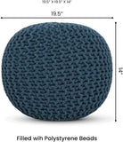 REDEARTH · Round Pouf Foot Stool Bean Bag Ottoman - Hand Knitted Boho Pouffe - Home Decor Poof - Stuffed Foot Rest for Living Room - Nursery - Bedroom - Patio (19.5"x19.5"x14") - Teal, Set of 2