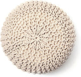 REDEARTH · Round Pouf Ottoman - Hand Knitted Cable Boho Poof Home Décor Pouffe Circular Footrest for Living Room - Nursery - Bedroom - Lounge 100% Cotton (18”x18”x14”) - Ivory, Set of 2