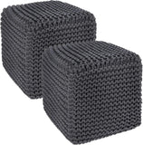 REDEARTH · Cube Pouf Foot Stool Ottoman - Hand Knitted Poof - Cord Boho Pouffe - Home Décor - Stuffed Footrest for Living Room - Bedroom - Nursery (16" x 16" x 16") - Dark Gray, Set of 2