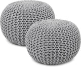 REDEARTH · Round Pouf Ottoman - Hand Knitted Cable Boho Poof Home Décor Pouffe Circular Footrest for Living Room - Nursery - Bedroom - Lounge 100% Cotton (18”x18”x14”) - Gray, Set of 2