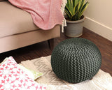 REDEARTH · Round Hand Knitted Pouf - Foot Stool Bean Bag Ottoman - Cord Boho Pouffe - Poof Accent Beanbag Footrest for Living Room - Bedroom - Patio - Lounge (19.5"x19.5"x14") - Olive, Set of 2