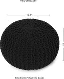 REDEARTH · Round Pouf Ottoman - Hand Knitted Cable Boho Poof Home Décor Pouffe Circular Footrest for Living Room - Nursery - Bedroom - Lounge 100% Cotton (19.5"x19.5"x14") - Black, Set of 2