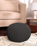 REDEARTH · Round Pouf Foot Stool Ottoman - Cotton Hand Knitted Dori Pouffe - Cord Boho Home Décor - Stuffed Cable Poof for Living Room - Bedroom (19.5"x19.5"x14") - Dark Gray, Set of 2