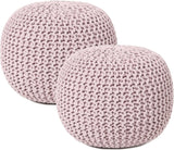 REDEARTH · Round Pouf Ottoman - Hand Knitted Boho Poof Home Décor Pouffe Circular Footrest for Living Room - Bedroom - Lounge - 100% Cotton (19.5"x19.5"x14") - Pale Pink, Set of 2