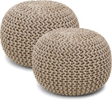 REDEARTH · Round Pouf Ottoman - Hand Knitted Cable Boho Poof Home Décor Pouffe Circular Footrest for Living Room - Nursery - Bedroom - Lounge 100% Cotton (18”x18”x14”) - Beige Ivory, Set of 2