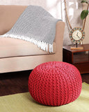 REDEARTH · Round Pouf Ottoman - Hand Knitted Boho Poof Home Décor Pouffe Circular Footrest for Living Room - Bedroom - Lounge - 100% Cotton (19.5"x19.5"x14") - Red, Set of 2