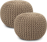 REDEARTH · Round Pouf Ottoman - Hand Knitted Cable Boho Poof Home Décor Pouffe Circular Footrest for Living Room - Nursery - Bedroom - Lounge 100% Cotton (19.5”x19.5”x14”) - Beige, Set of 2