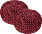 REDEARTH · Round Pouf Ottoman - Hand Knitted Boho Poof Home Décor Pouffe Circular Footrest for Living Room - Bedroom - Lounge - 100% Cotton (19.5"x19.5"x14") - Red, Set of 2