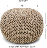 REDEARTH · Round Pouf Ottoman - Hand Knitted Cable Boho Poof Home Décor Pouffe Circular Footrest for Living Room - Nursery - Bedroom - Lounge 100% Cotton (18”x18”x14”) - Beige Ivory, Set of 2