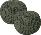 REDEARTH · Round Hand Knitted Pouf - Foot Stool Bean Bag Ottoman - Cord Boho Pouffe - Poof Accent Beanbag Footrest for Living Room - Bedroom - Patio - Lounge (19.5"x19.5"x14") - Olive, Set of 2