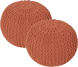 REDEARTH · Round Pouf Ottoman - Hand Knitted Cable Boho Poof - Pouffe Circular Footrest for Living Room - Bedroom - Patio - 100% Cotton (19.5"x19.5"x14") - Burnt Orange, Set of 2