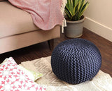 REDEARTH · Round Pouf Foot Stool Bean Bag Ottoman - Cable Knitted Cord Boho Pouffe - Poof Accent Bean Bag - Handmade by Artisans for Living Room - Bedroom (19.5"x19.5"x14") - Navy Blue, Set of 2