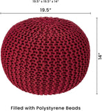 REDEARTH · Round Pouf Ottoman - Hand Knitted Boho Poof Home Décor Pouffe Circular Footrest for Living Room - Bedroom - Lounge - 100% Cotton (19.5"x19.5"x14") - Red, Set of 2