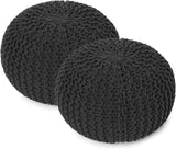 REDEARTH · Round Pouf Foot Stool Ottoman - Cotton Hand Knitted Dori Pouffe - Cord Boho Home Décor - Stuffed Cable Poof for Living Room - Bedroom (19.5