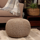 REDEARTH · Round Pouf Ottoman - Hand Knitted Cable Boho Poof Home Décor Pouffe Circular Footrest for Living Room - Nursery - Bedroom - Lounge 100% Cotton (18”x18”x14”) - Beige Ivory, Set of 2