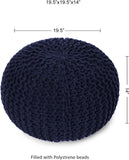 REDEARTH · Round Pouf Foot Stool Bean Bag Ottoman - Cable Knitted Cord Boho Pouffe - Poof Accent Bean Bag - Handmade by Artisans for Living Room - Bedroom (19.5"x19.5"x14") - Navy Blue, Set of 2