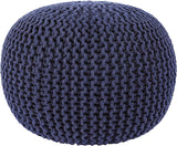 REDEARTH · Round Pouf Foot Stool Bean Bag Ottoman - Cable Knitted Cord Boho Pouffe - Poof Accent Bean Bag - Handmade by Artisans for Living Room - Bedroom (19.5"x19.5"x14") - Navy Blue, Set of 2