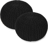 REDEARTH · Round Pouf Ottoman - Hand Knitted Cable Boho Poof Home Décor Pouffe Circular Footrest for Living Room - Nursery - Bedroom - Lounge 100% Cotton (19.5"x19.5"x14") - Black, Set of 2