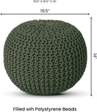 REDEARTH · Round Hand Knitted Pouf - Foot Stool Bean Bag Ottoman - Cord Boho Pouffe - Poof Accent Beanbag Footrest for Living Room - Bedroom - Patio - Lounge (19.5"x19.5"x14") - Olive, Set of 2