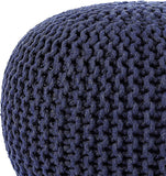 REDEARTH · Round Pouf Foot Stool Bean Bag Ottoman - Cable Knitted Cord Boho Pouffe - Poof Accent Bean Bag - Handmade by Artisans for Living Room - Bedroom (19.5"x19.5"x14") - Navy Blue, Set of 2