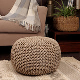 REDEARTH · Round Pouf Ottoman - Hand Knitted Cable Boho Poof Home Décor Pouffe Circular Footrest for Living Room - Nursery - Bedroom - Lounge 100% Cotton (19.5"x19.5"x14") - Beige Ivory, Set of 2