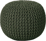 REDEARTH · Round Hand Knitted Pouf - Foot Stool Bean Bag Ottoman - Cord Boho Pouffe - Poof Accent Beanbag Footrest for Living Room - Bedroom - Patio - Lounge (19.5"x19.5"x14") - Olive, Set of 2