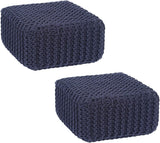 REDEARTH · Cube Low Pouf Foot Stool Ottoman - Hand Knitted Poof - Cord Boho Pouffe - Home Décor - Stuffed Footrest for Living Room - Nursery - Bedroom - Patio (16" x 16" x 8") - Navy Blue, Set of 2