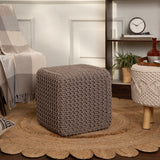 REDEARTH Cube Hand Knitted Pouf -Foot Stool Ottoman, Cord Boho Pouffe, Poof Accent Filled Ready to Use Table or Footrest for Living Room, Bedroom, Nursery, Patio, 100% Cotton (16”x16”x16”; Taupe)