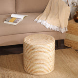 REDEARTH · Cylindrical Pouf Foot Stool Ottoman - Jute Braided Pouffe Poof Sitting Footrest for Living Room, Bedroom, Nursery, Patio, Lounge & Other Rooms - Set of 2 (14.5”x14.5”x16”; Natural Ivory)