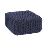 REDEARTH · Cube Low Pouf Foot Stool Ottoman - Hand Knitted Poof - Cord Boho Pouffe - Home Décor - Stuffed Footrest for Living Room - Nursery - Bedroom - Patio (16" x 16" x 8") - Navy Blue, Set of 2