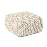 REDEARTH · Cube Low Pouf Foot Stool Ottoman - Hand Knitted Poof - Cord Boho Pouffe - Home Décor - Stuffed Footrest for Living Room - Nursery - Bedroom - Patio (16" x 16" x 8") - Ivory, Set of 2