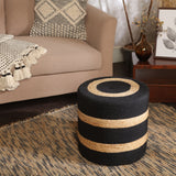 REDEARTH · Cylindrical Pouf Foot Stool Ottoman - Jute Braided Pouffe Poof Accent Sitting Footrest for Living Room, Bedroom, Nursery, Patio, Lounge - Set of 2 (14.5”x14.5”x16”; Black Natural)