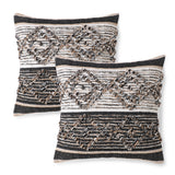 REDEARTH Textured Throw Pillow Cushion Covers-Woven Tufted Decorative Farmhouse Cases Set for Couch, Sofa, Bed, Chair, Dining, Patio, Outdoor; 100% Cotton (18"x18", Black Jasper) Pack of 2