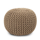 REDEARTH Round Pouf Ottoman -Hand Knitted Cable Boho Poof Home Décor Pouffe Accent Chair Circular Seat Footrest for Living Room, Bedroom, Nursery, Kidsroom, Lounge; 100% Cotton (19.5"x19.5"x14"; Beige)